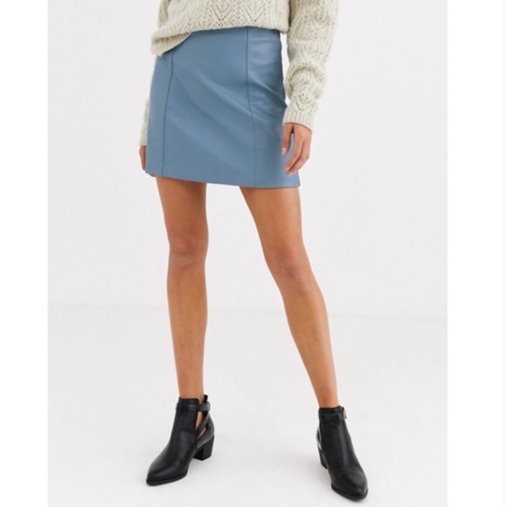 NWT NEW LOOK Dusty Blue Leather Skirt